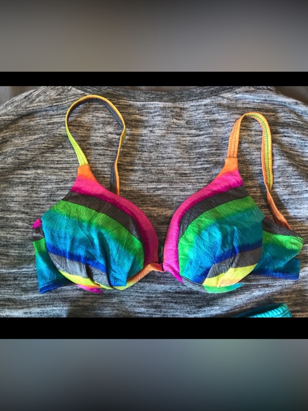 Rainbow Striped Push-Up Bikini Top - Multicolor